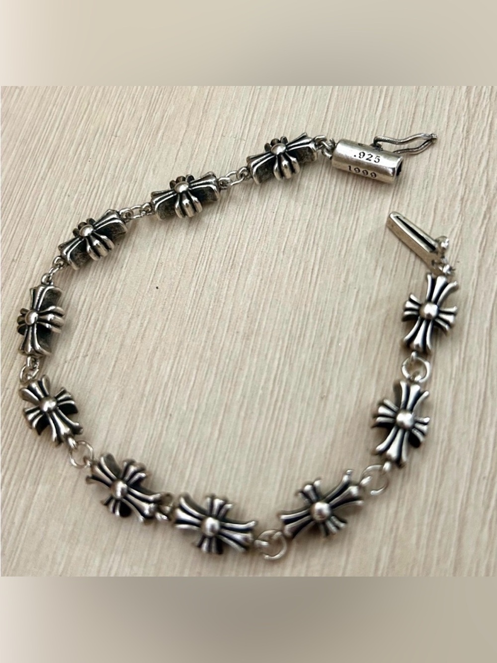 Tiny e Chrome Hearts Inspired Cross Bracelet – 7” Silver Tone